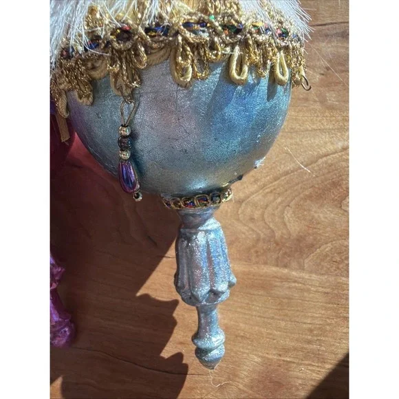 Pair Katherine's Collection Tabby CatFinial Jester Dangle Drop Ornament 2003